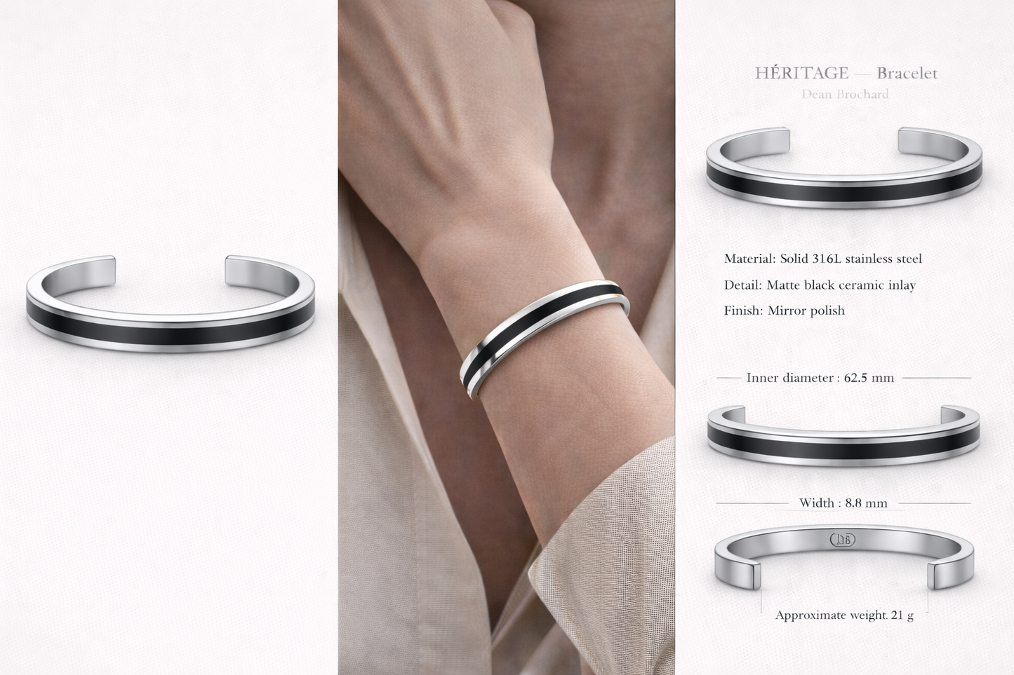 HÉRITAGE Ceramic Inlay Cuff - Stainless Steel