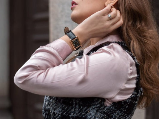 The Perfect Transitional Outfit from Winter to Spring featuring Classique Gold Watch