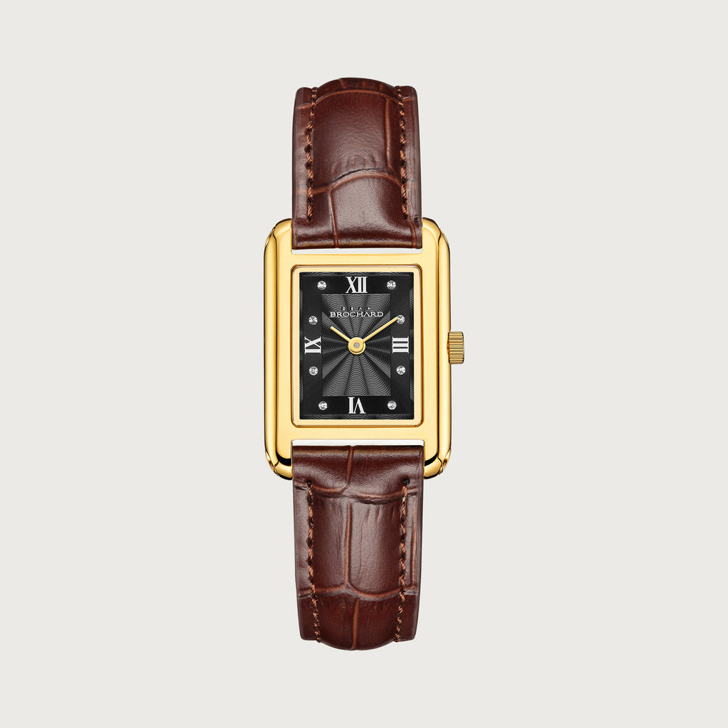 LUEUR CLASSIQUE ETOILES GOLD 23MM WITH TENTANT DARK BROWN CROCO