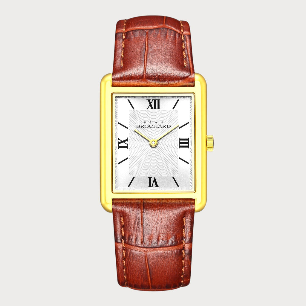 REVEUSE  CLASSIQUE GOLD 23MM WITH TENTANT DARK BROWN CROCO