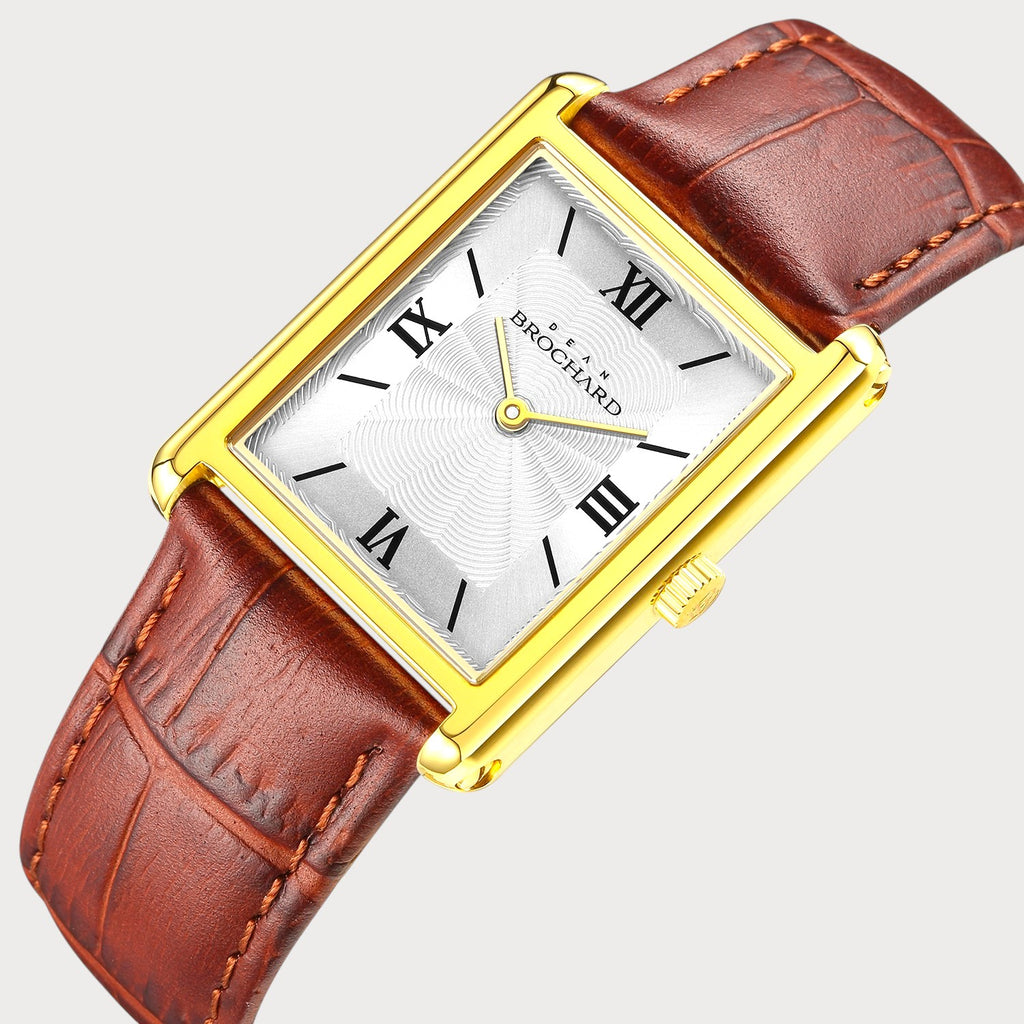 REVEUSE  CLASSIQUE GOLD 23MM WITH TENTANT DARK BROWN CROCO