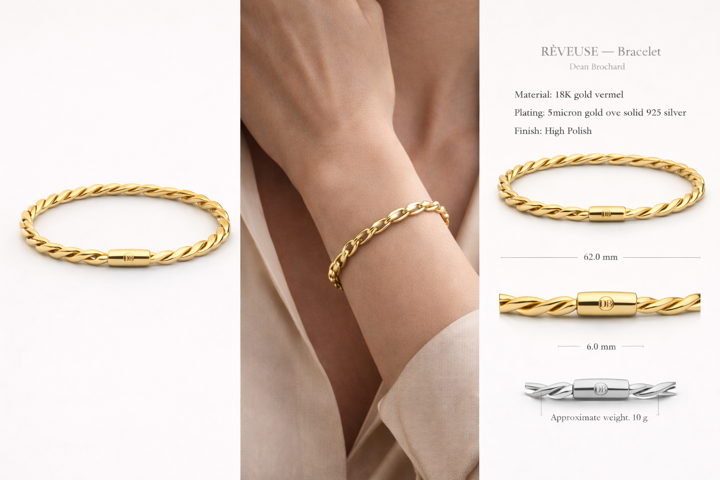 RÊVEUSE Twisted Bracelet - 18K Gold Vermeil