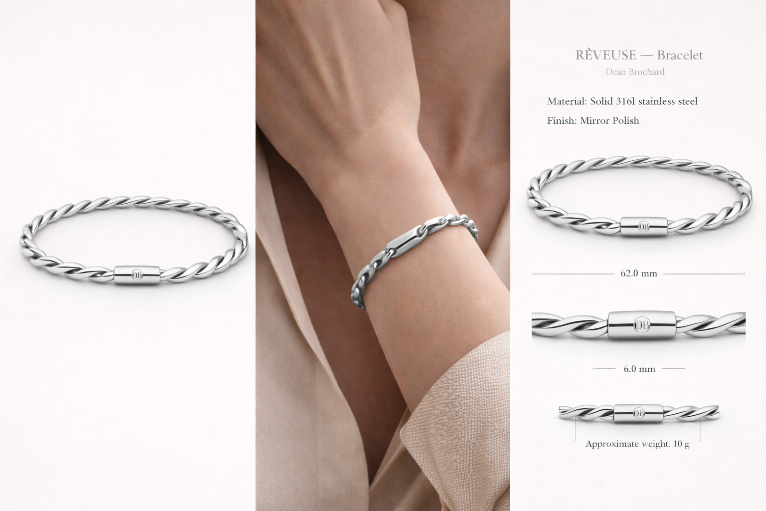 RÊVEUSE Twisted Bracelet - Stainless Steel