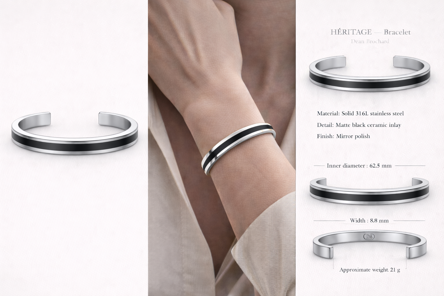 HÉRITAGE Ceramic Inlay Cuff - Stainless Steel